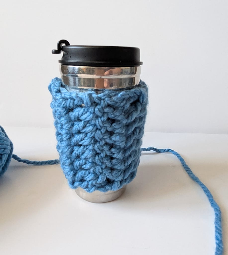 Crochet Mug Cosy in Light Blue Chunky yarn