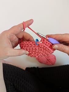 End of a continuous round of crochet