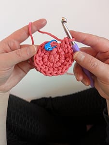 Three rounds of single crochet in a circle