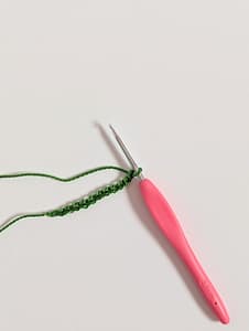 crochet chain stitches in green yarn