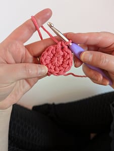 Two rounds of single crochet stitches worked in a circle